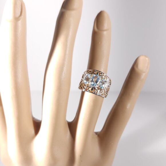 Sky Blue Topaz Filigree Ring Sterling Silver Size 5-3/4 - Picture 8 of 11